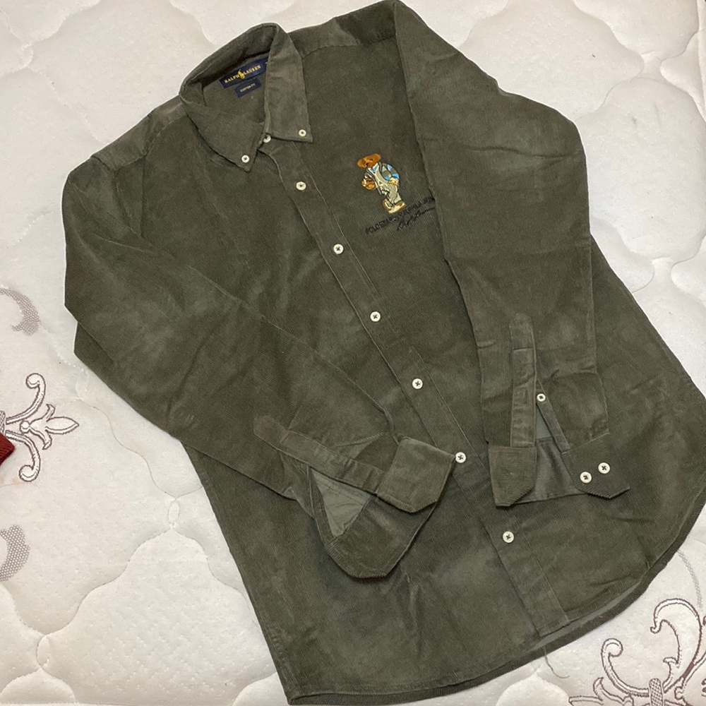 Brand New Polo Bear Ralph Lauren shirt in  army green Small Size fits medium too